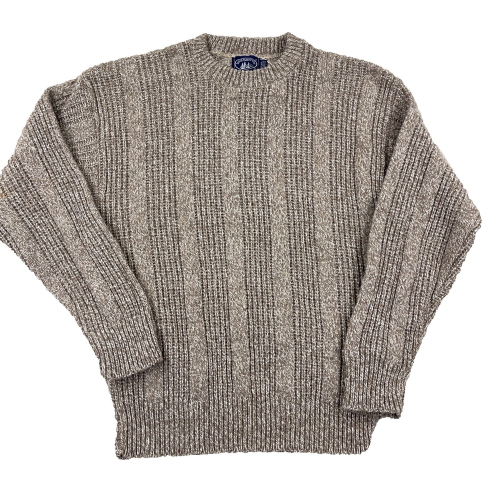 Vintage Boat House Row Sweater Men Large Beige Wool Knit Grandpa USA 90s Heavy *